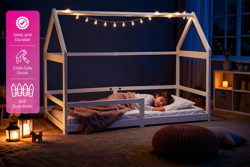 Kids wood house bed 90cm - , x