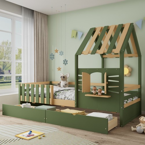 Junior wooden house bed - house,