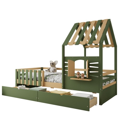 Junior wooden house - house, bed