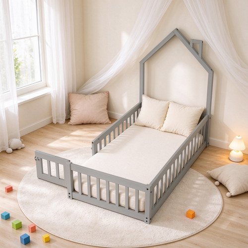 Kids toddler fenced bed - fenced, solid