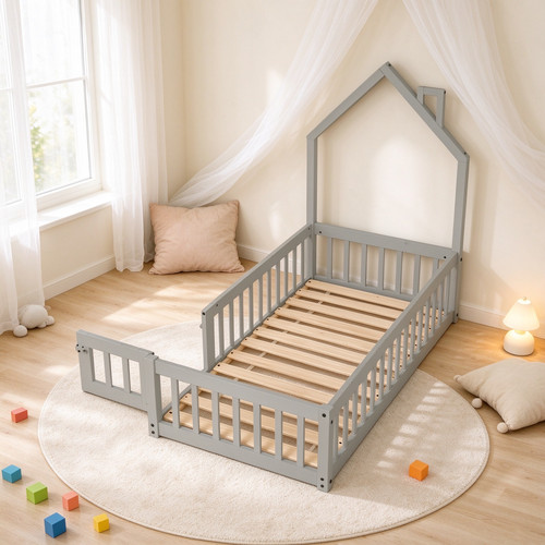 Grey wooden single - grey, kids