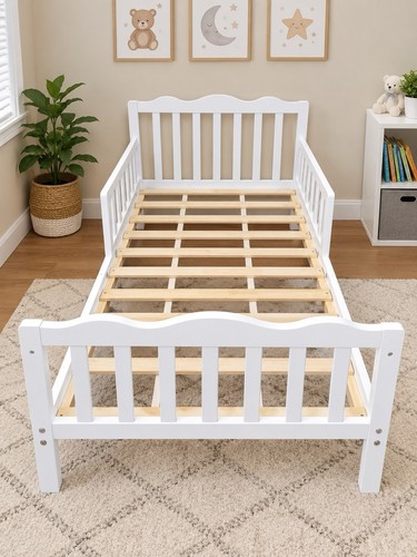 White wooden toddler bed frame - wooden,