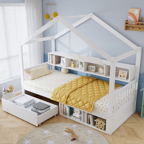 Wooden house bed frame 3ft - wooden,