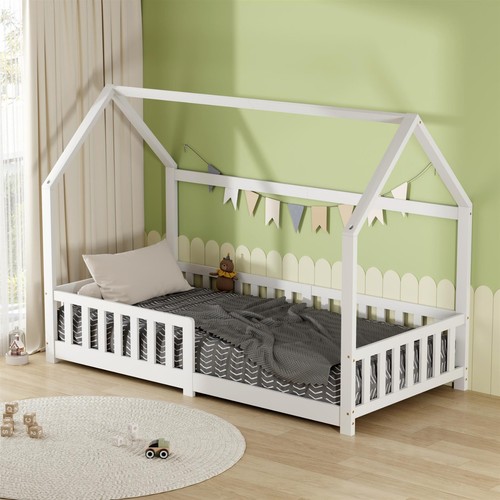 Wooden white toddler bed - white, kids