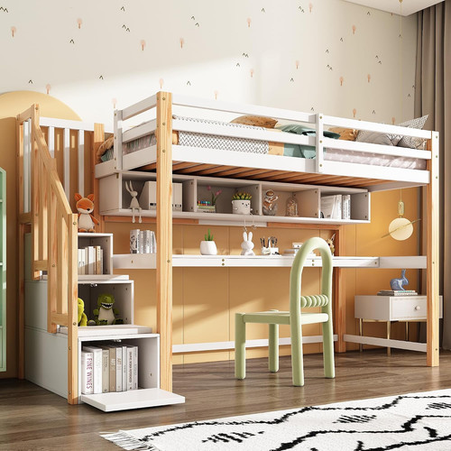 Kids pine loft bed - pine,